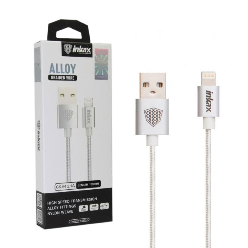 inkax- CK-64  Lightning USB 2.1Α Kαλώδιο Φόρτισης 1μ  - Χρώμα: Ασημί