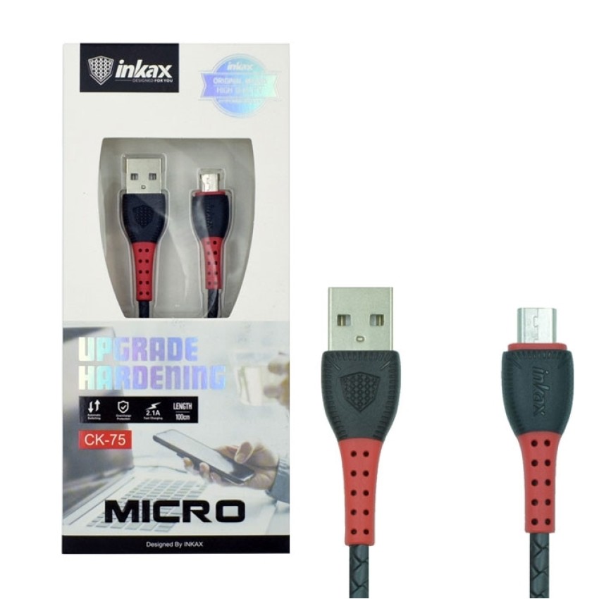 inkax- CK-75  Micro USB 2.1Α Kαλώδιο Φόρτισης 1μ - Χρώμα: Μαύρο/Κόκκινο