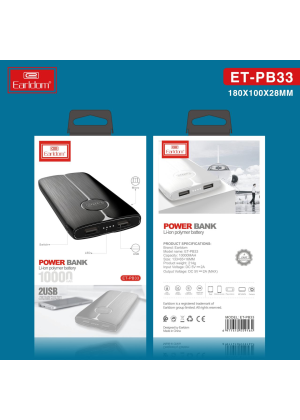 Power Bank Earldom ET-PB33 Φορητός Φορτιστής 10000mAh - Χρώμα: Μαύρο