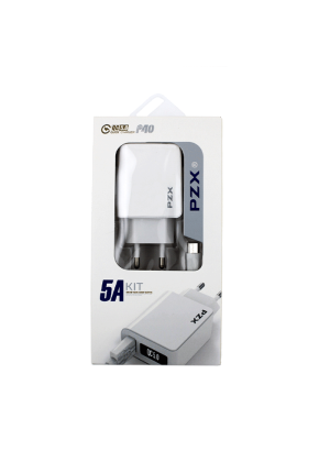 PZX P40 Φορτιστής Ταξιδιού USΒ και Καλώδιο Micro - USB Σετ / Traveling USB Charger with Charging Cable Micro - USB Set 5A / Q.C 5.0  1Μ -Χρώμα: Λευκό