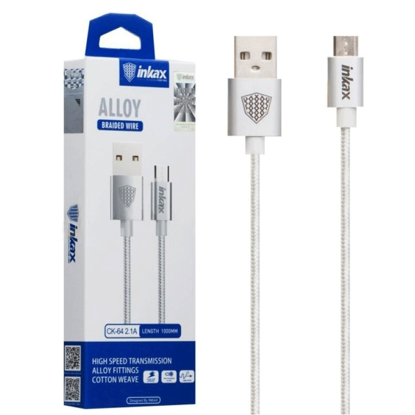 inkax CK-64 Καλώδιο Γρήγορης Φόρτισης Micro-USB 2.1Α 1μ - Χρώμα: Ασημί