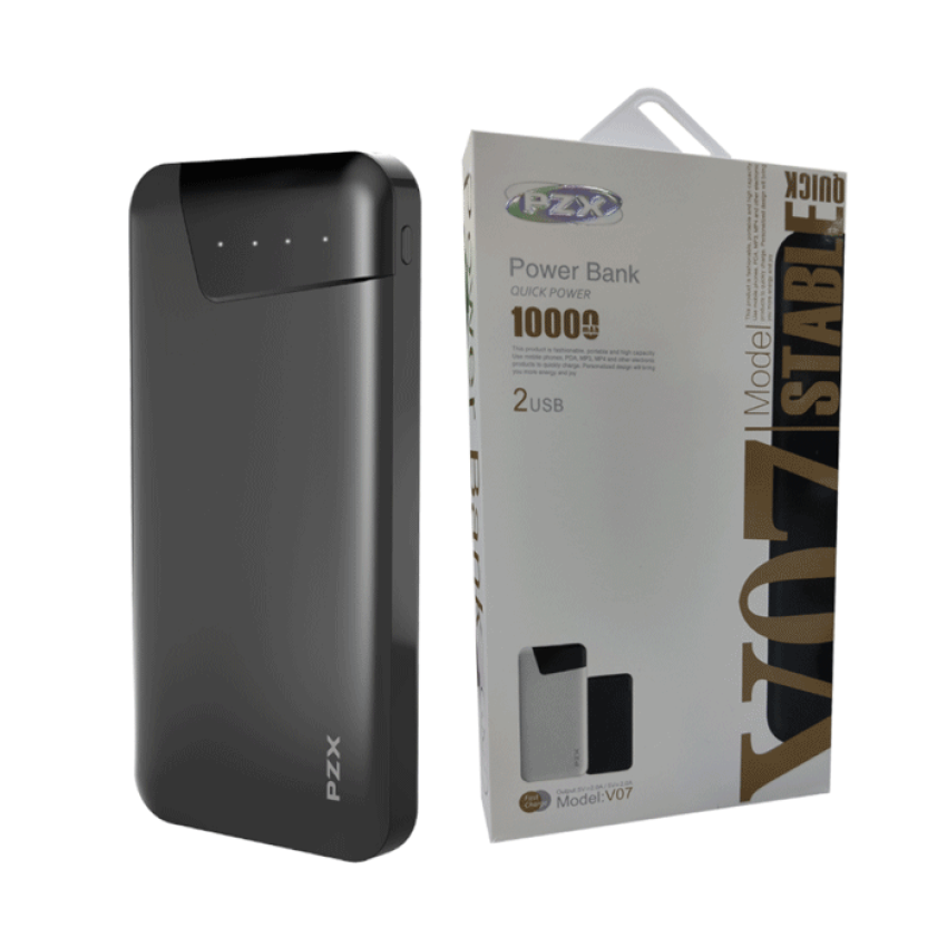 PZX - V07 Power Bank 10000Mah 2 USB Ports - Χρώμα: Μαύρο