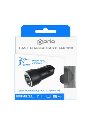 Prio Φορτιστής Αυτοκινήτου / Car Charger 20W PD (USB-C) + QC 3.0 (USB-A)