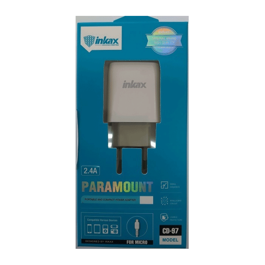 Inkax Φορτιστής με 2 Θύρες USB-A και Καλώδιο micro USB (CD-97) - Χρώμα: Λευκό