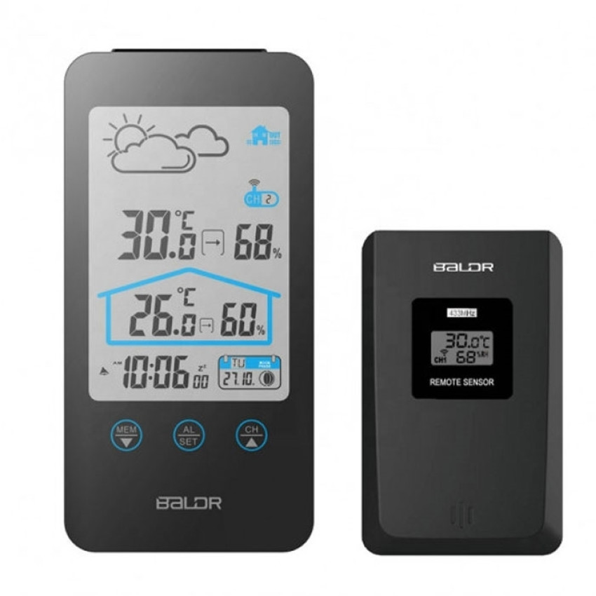 ΥΓΡΟΜΕΤΡΟ ΘΕΡΜΟΜΕΤΡΟ BALDR DIGITAL LCD INDOOR OUTDOOR WEATHER STATION THERMOMETER HYGROMETER WITH TOUCH SCREEN ΜΑΥΡΟ