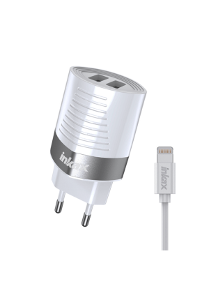 Inkax Φορτιστής με 2 Θύρες USB-A και Καλώδιο Lightning (CD-79) - Χρώμα: Λευκό