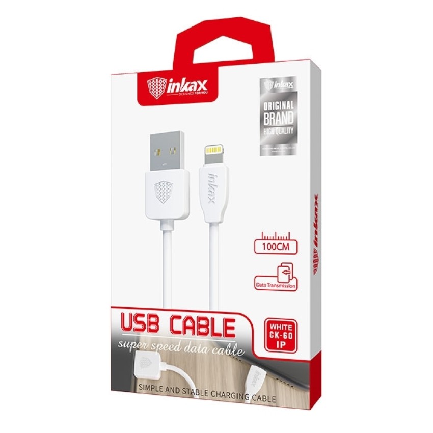 inkax- CK-60  Lightning USB 2.1Α Kαλώδιο Φόρτισης 1μ - Χρώμα: Λευκό