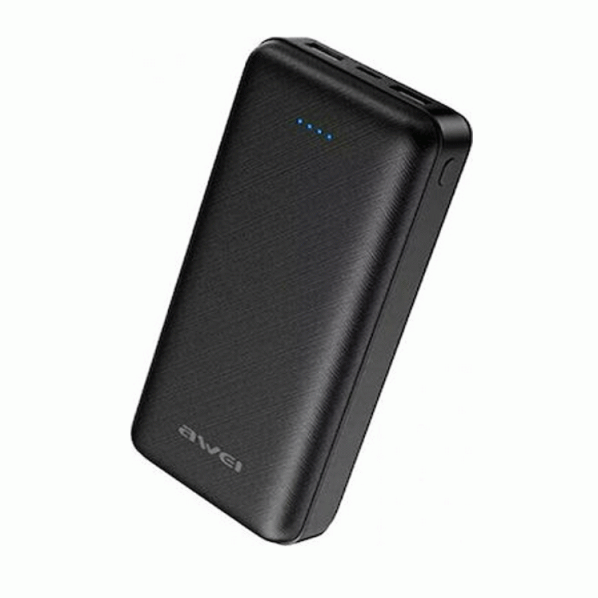 Awei P47K Power Bank με 2 θύρες USB 5V 2.1A 20000mAh - Χρώμα: μαύρο