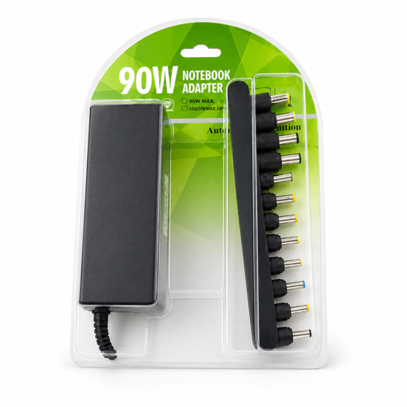 90W Universal Φορτιστής Laptop με Αποσπώμενο Καλώδιο Τροφοδοσίας & Σετ Βυσμάτων - Χρώμα: Μαύρο