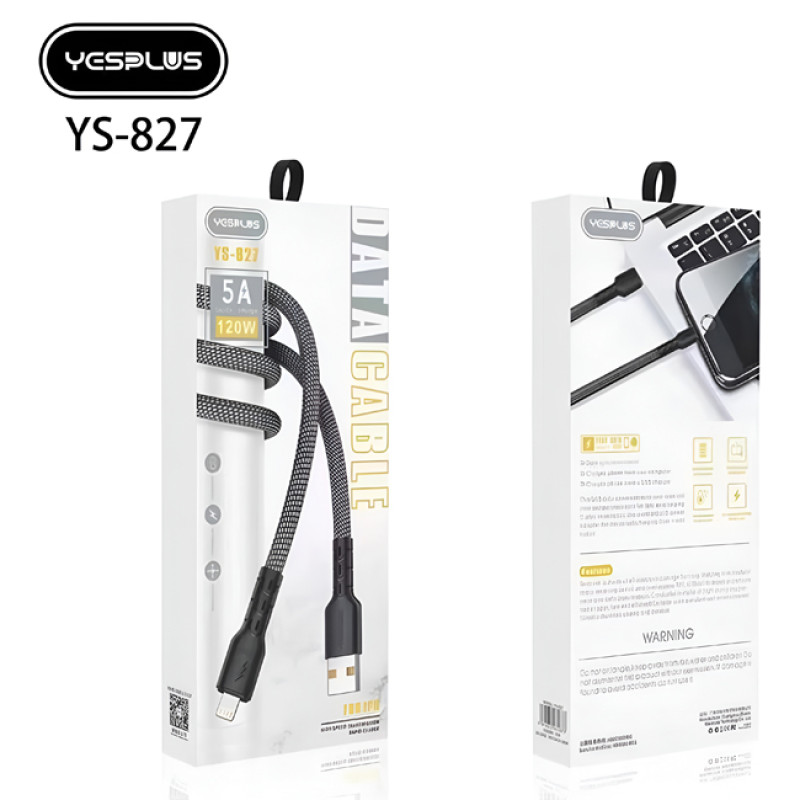 YESPLUS YS-826 Καλώδιο Φόρτισης & Μεταφοράς Δεδομένων 5A USB-A σε Type-C PD 120W 1m - Χρώμα: Γκρι