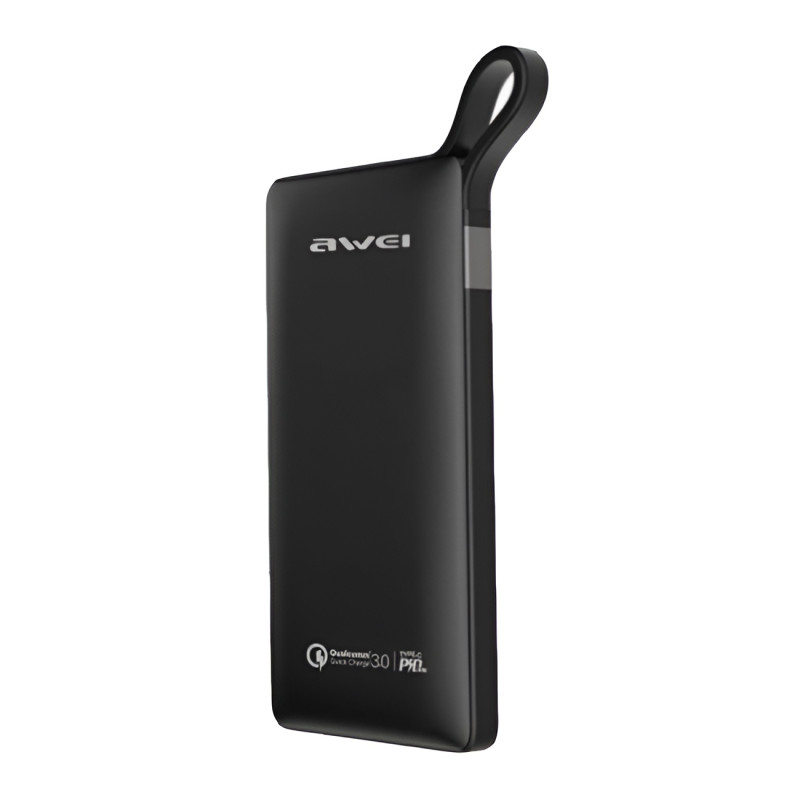 Awei P43 PowerBank με 2 Θύρες USB-A 10000mAh - Χρώμα: Μαύρο