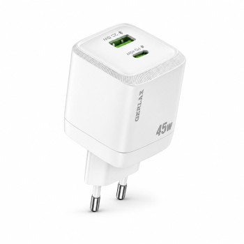 GERLAX GA-47 Φορτιστής Κινητού / Mobile Fast Charger 45W Gan με 1 Θύρα Type-C & 1 Θύρα USB - Χρώμα: Λευκό