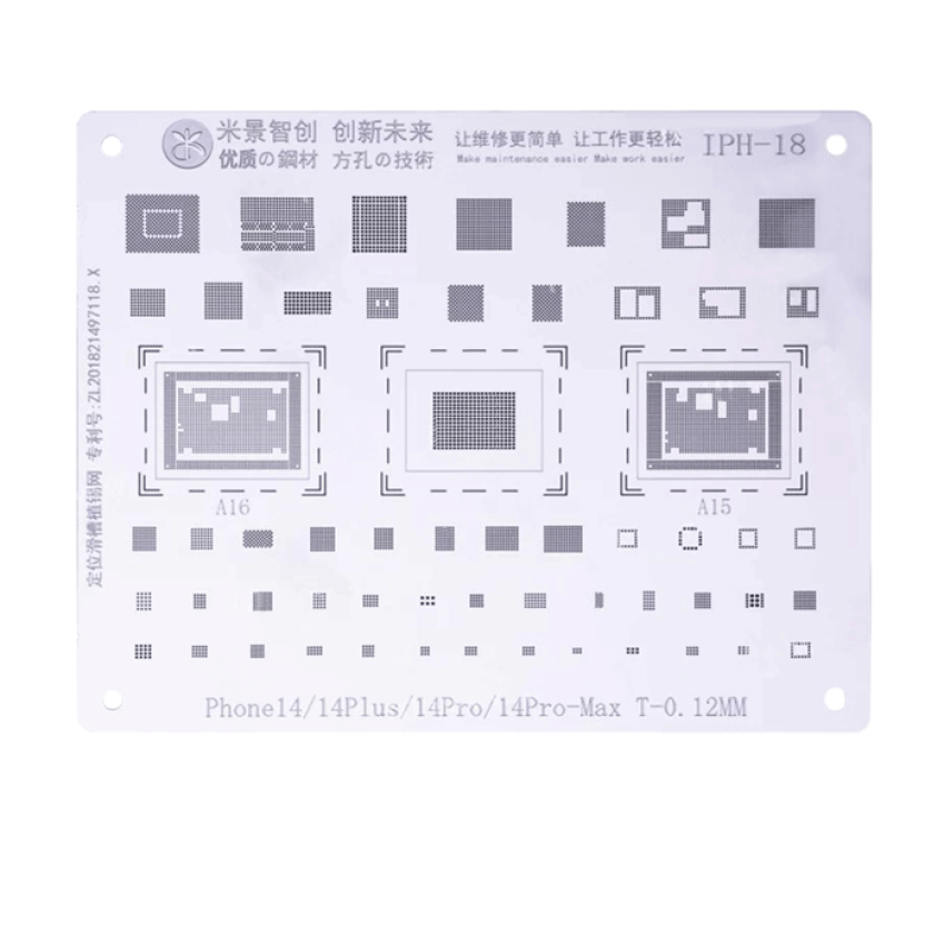 Mijing iPH-18 0,12 mm BGA Reballing Stencil για iPhone 14 / 14 Plus / 14 Pro / 14Pro Max A15 / A16 CPU