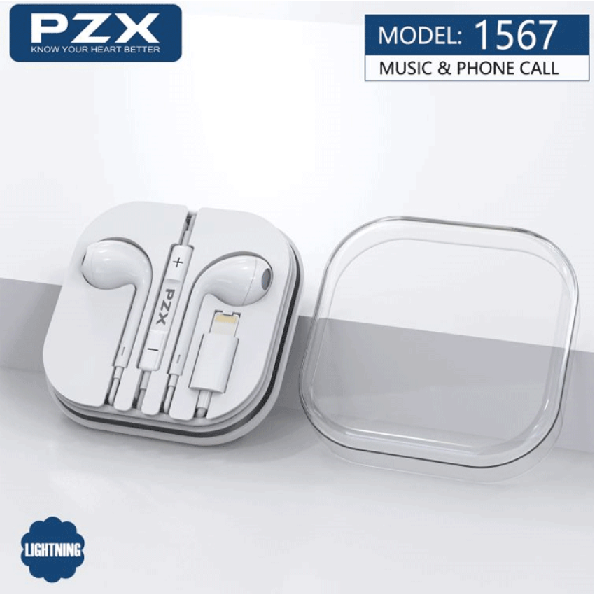 Wired Earphones PZX 1567 Headset Volume Control 1.2 MM Lightning Ενσύρματα Ακουστικά - Χρώμα: Λευκό