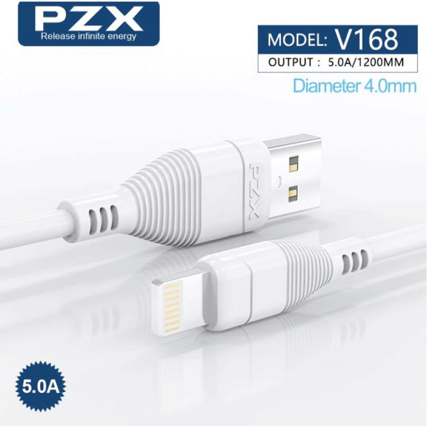 PZX v168 Fast Charging Cable 5A USB To Lightning 1.2m Data Cable / Καλώδιο Φόρτισης και Μεταφοράς Δεδομένων - Χρώμα: Λευκό