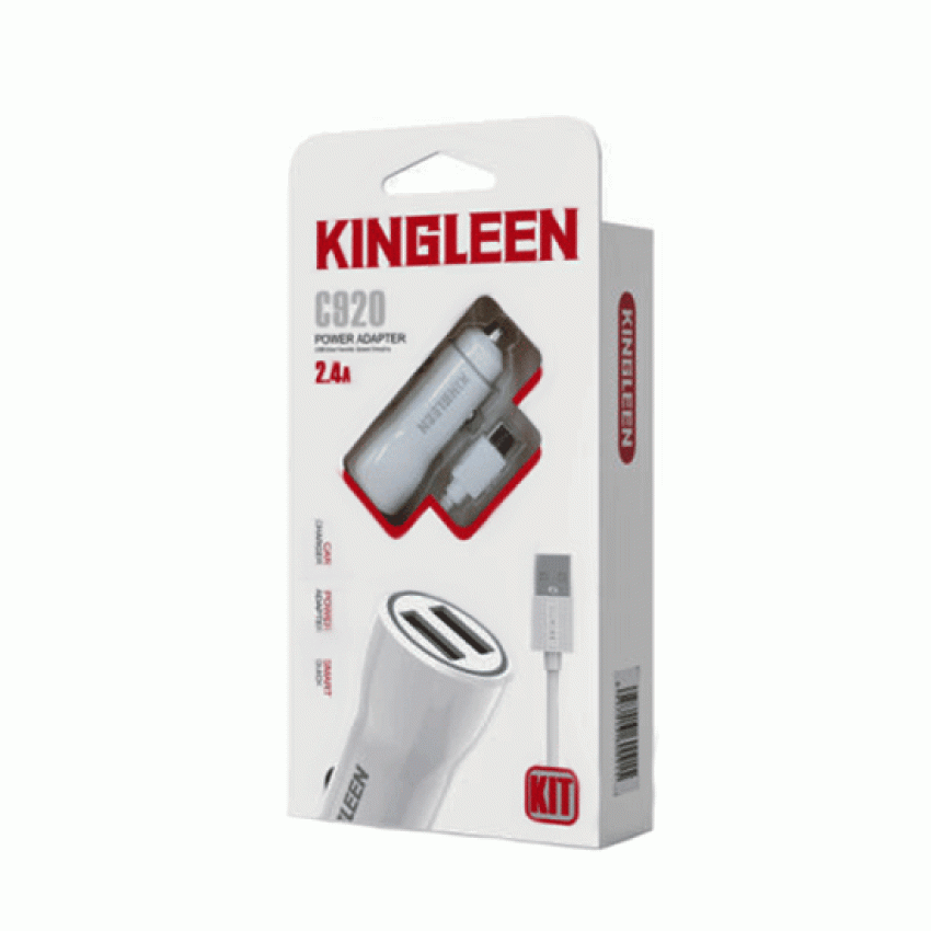 KINGLEEN C920 Φορτιστής Αυτοκινήτου με 2 USB Θύρες & USB σε Micro USB Καλώδιο 2.4A - Χρώμα: Άσπρο