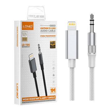 LDNIO LSY81i Καλώδιο Ήχου - AUX - Audio Jack 3.5mm Σε USB Lightning 1m - Χρώμα: Ασημί LDNIO LSY81i Καλώδιο Ήχου - AUX - Audio Jack 3.5mm Σε USB Lightning 1m - Χρώμα: Ασημί