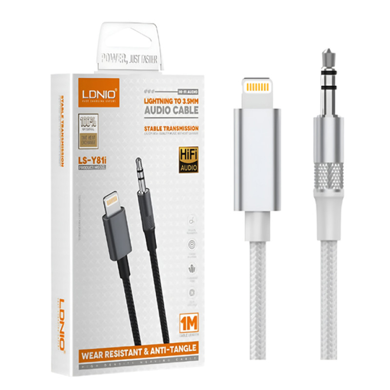 LDNIO LSY81i Καλώδιο Ήχου - AUX - Audio Jack 3.5mm Σε USB Lightning 1m - Χρώμα: Ασημί