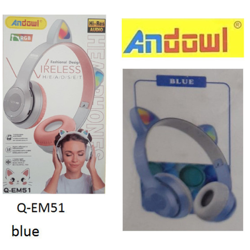 Andowl Q-EM51 Ασύρματα / Ενσύρματα On Ear Ακουστικά - Χρώμα: Μπλε