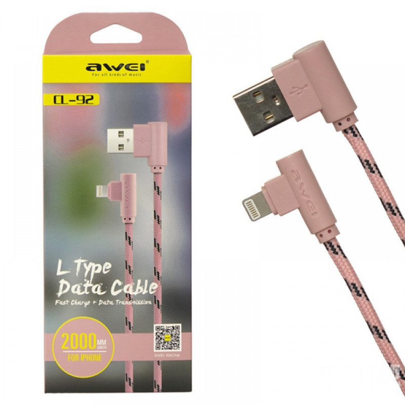 Καλώδιο Φόρτισης Awei CL-92 2m Lightning L Type Fast Charging Data Cable - Χρώμα: Χρυσό Ροζ