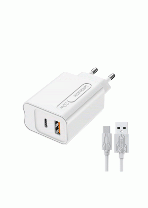 KINGLEEN E30 Φορτιστής PD 20W με USB-A Θύρα & Type-C με Καλώδιο USB-A to Type-C 3A - Χρώμα: Άσπρο