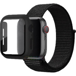 Fabric Strap & Case with Glass for Apple Watch 45mm - Color: Black