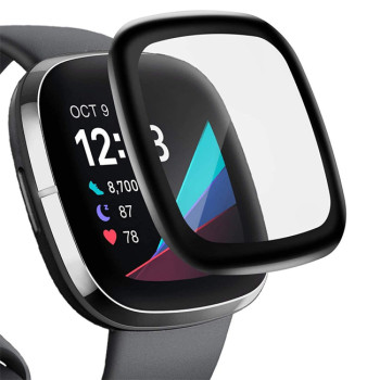 Full Cover Full Glue Τζαμάκι Προστασίας Οθόνης Ρολογίου για Fitbit Versa 2 44mm - Χρώμα: Μαύρο