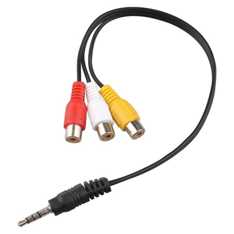 Καλώδιο 3.5mm Jack Male σε 3x RCA Female 6.5cm - Χρώμα: Μαύρο