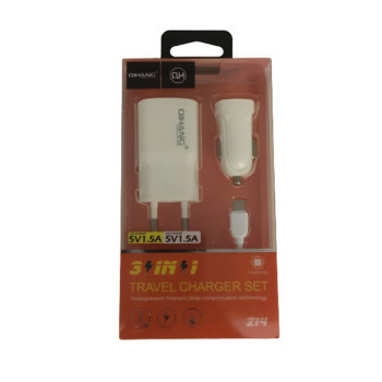 QIHANG QH-Z14 Σετ Αυτοκίνητου και Πρίζας με Θύρα USB-A και Καλώδιο micro USB - Χρώμα: Λευκό