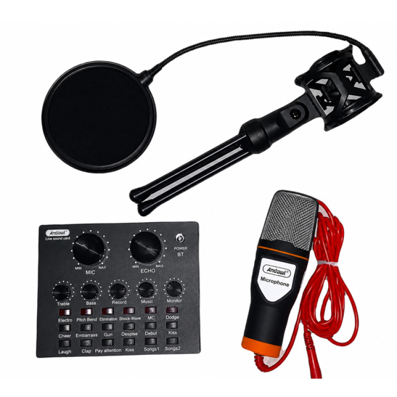 Andowl Q-MIC580 Εξωτερική Επαγγελματική Κάρτα Ήχου με Συνδεσιμότητα 3.5mm / USB Microphone Soundcard Set - Χρώμα: Μαύρο