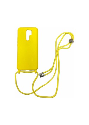 Θήκη Πλάτης Σιλικόνης με Λουράκι για Xiaomi Redmi 9 - Χρώμα: Κίτρινο