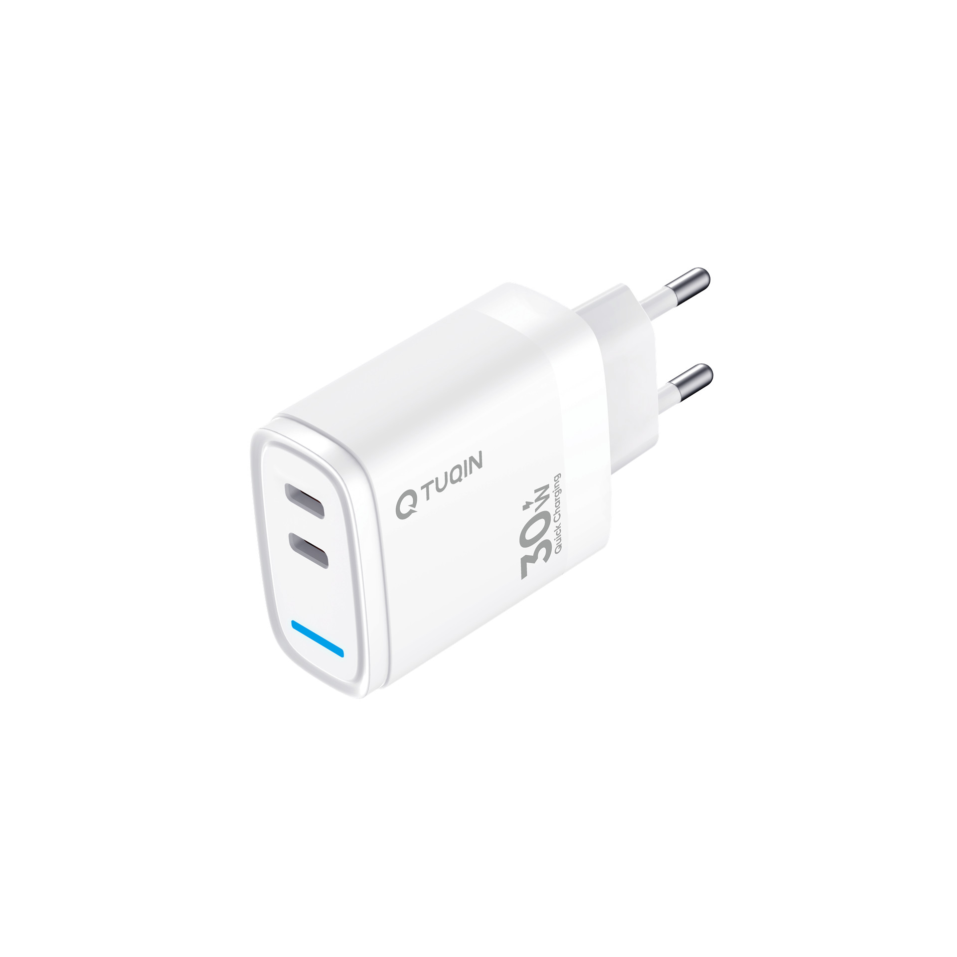 TUQIN QE59-C&C 30W Φορτιστής Γρήγορης Φόρτισης με 2x Θύρες USB-C & Καλώδιο Type-C σε Type-C 1m - Χρώμα: Λευκό