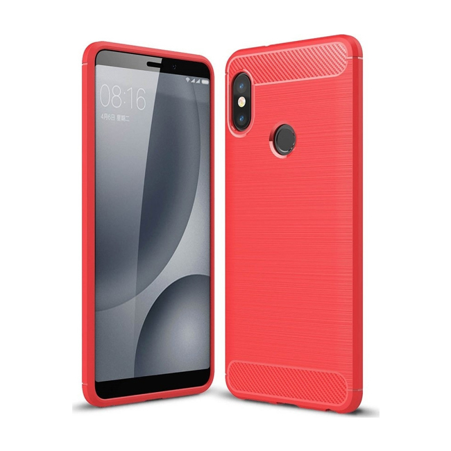 Θήκη Πλάτης Σιλικόνης Carbon για Huawei Y7 2018 - Χρώμα: Κόκκινο