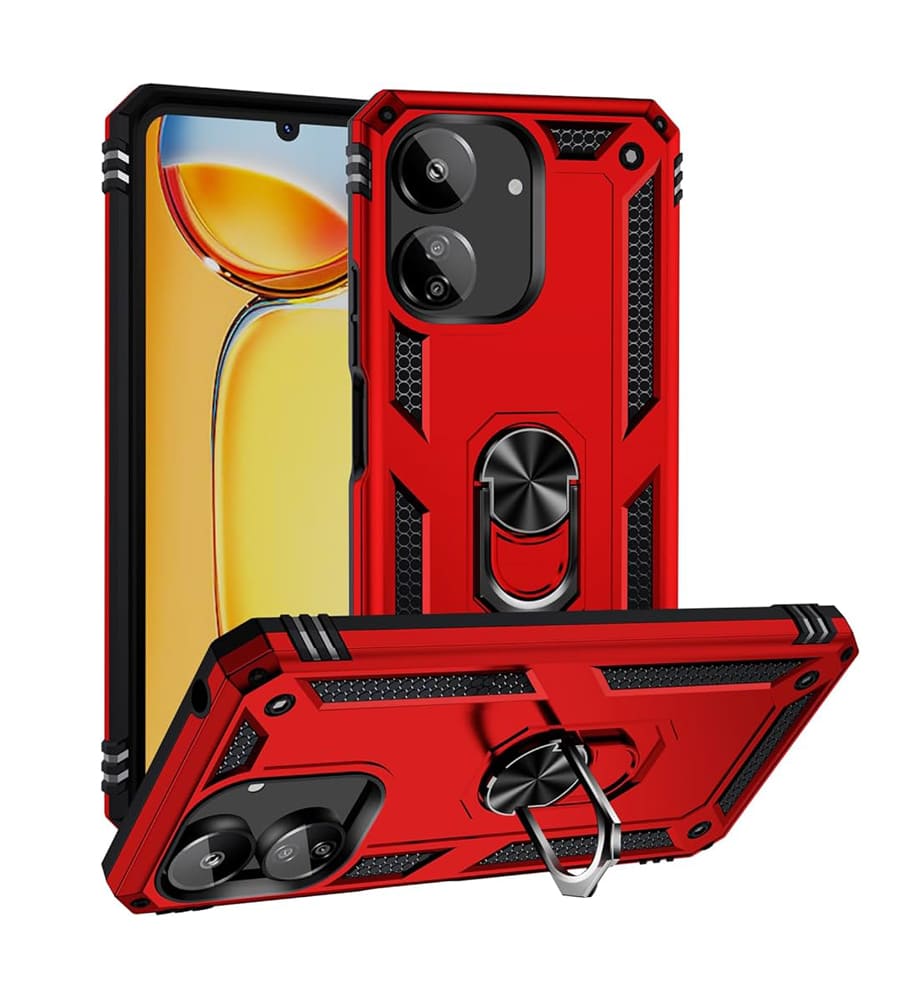 Σκληρή Θήκη Πλάτης Armor με Βάση Στήριξης για Xiaomi Redmi 13C / Poco C65 - Χρώμα: Κόκκινο