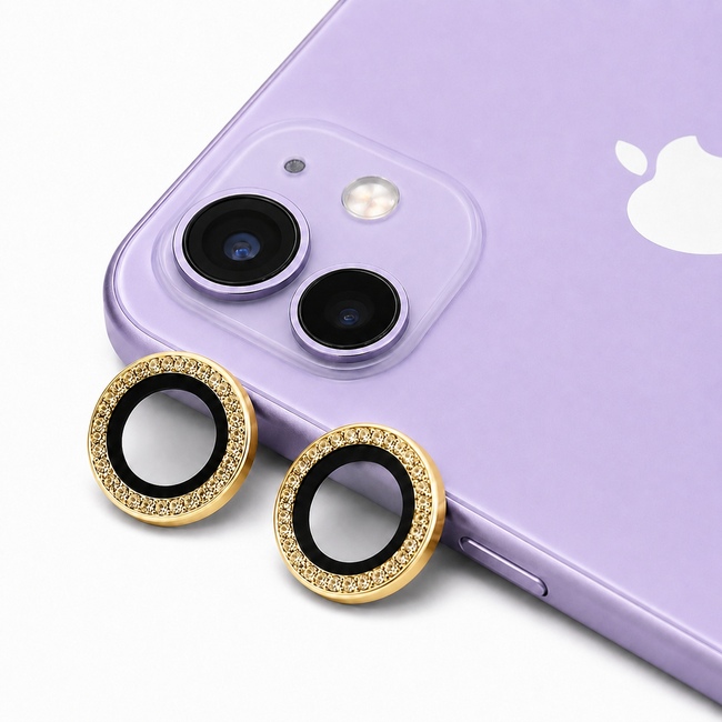 Glitter Προστατευτικό Κάμερας One by One για Apple iPhone 11 / Apple iPhone 12 / Apple iPhone 12 Mini - Gold - Χρυσό