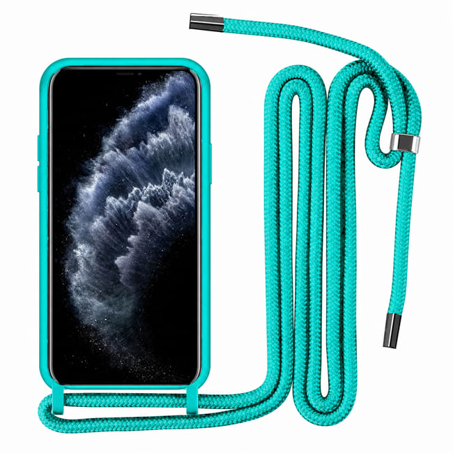 Θήκη Πλάτης Σιλικόνης με Λουράκι για Apple i Phone 12/12 Pro - Χρώμα: Τιρκουάζ