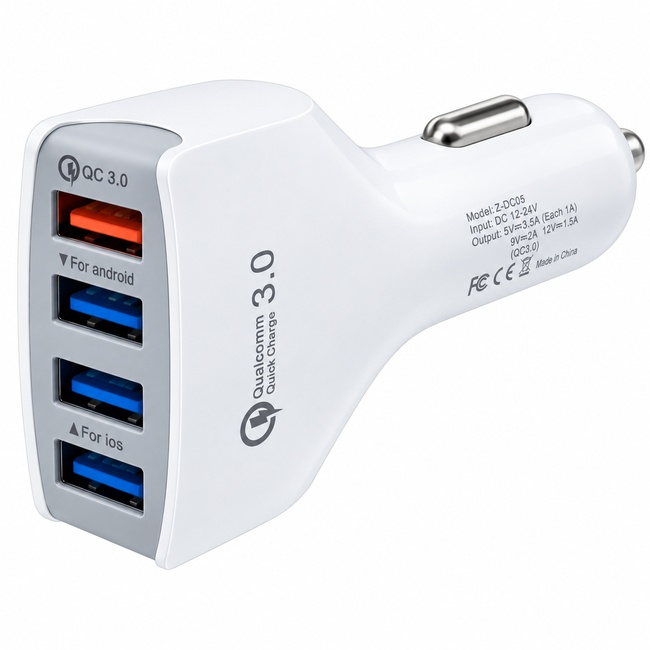 Φορτιστής Αυτοκινήτου με 4 Θύρες High-Speed 7A 35W USB LZ-KC08 - Χρώμα: Άσπρο